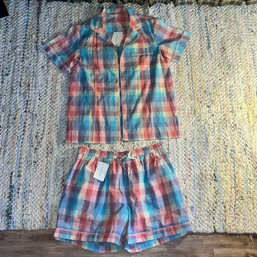 100% cotton plaid/large check pj short set